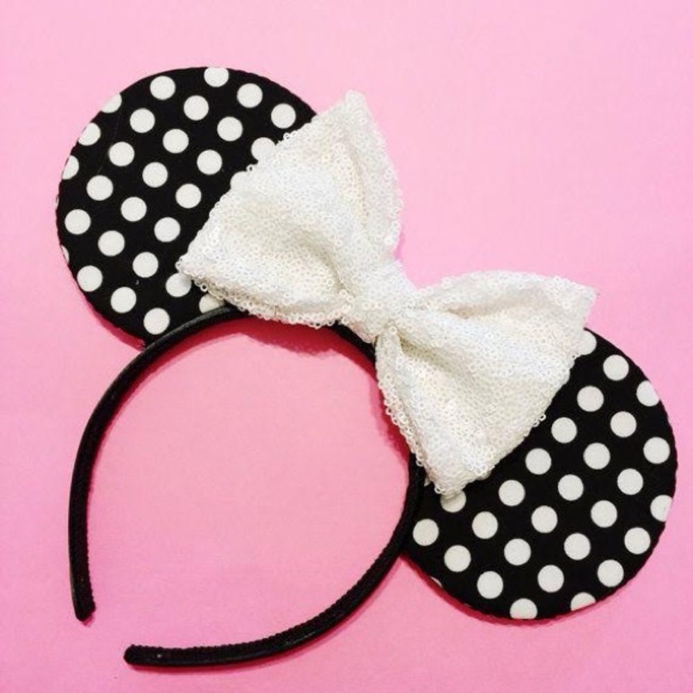 Custom Polka Dot Mouse Ears with White Sequin Bow by House of Mouse